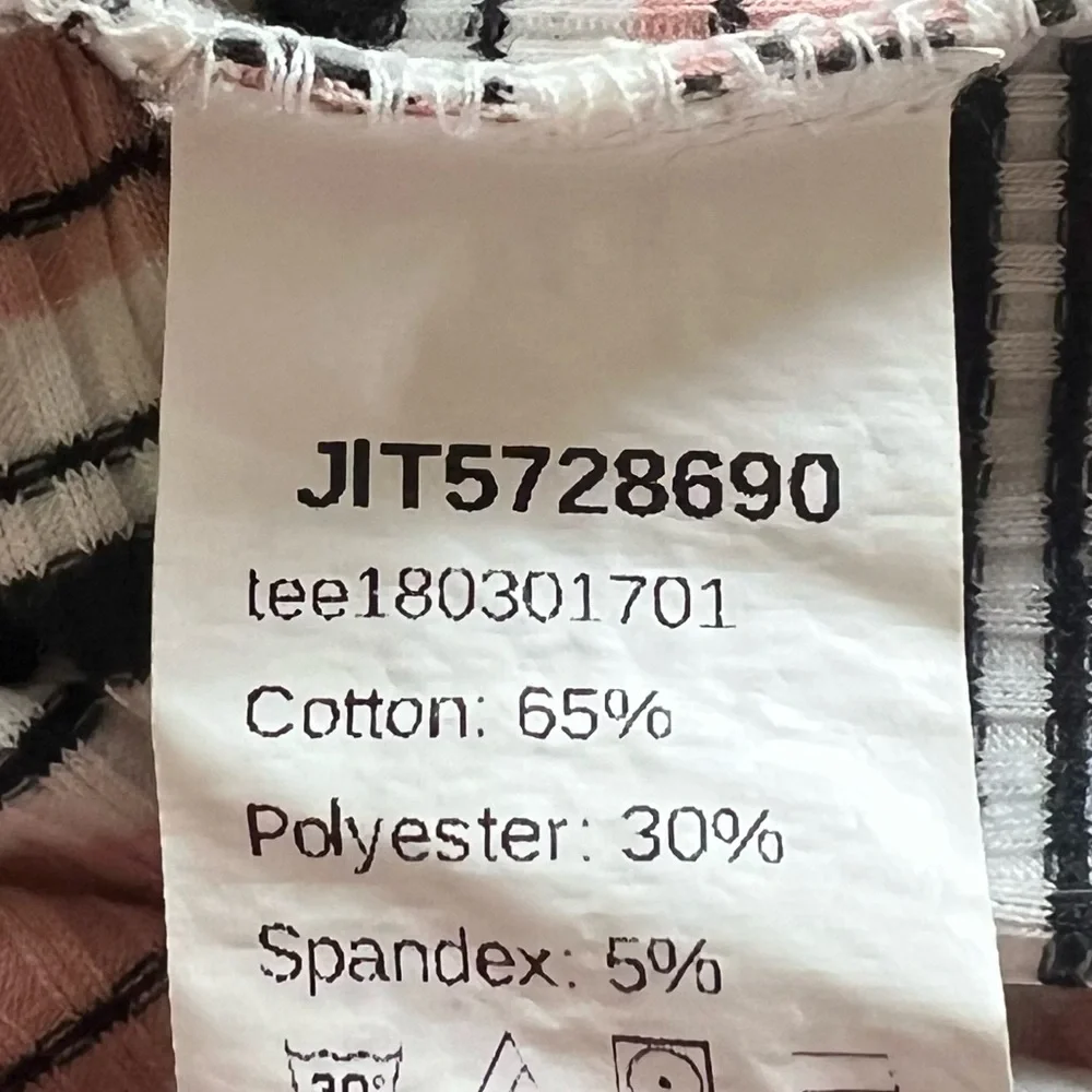 SHEIN Women’s Pink, Black & White Striped Rib Knit Cropped Tee Size Small - Picture 5 of 5